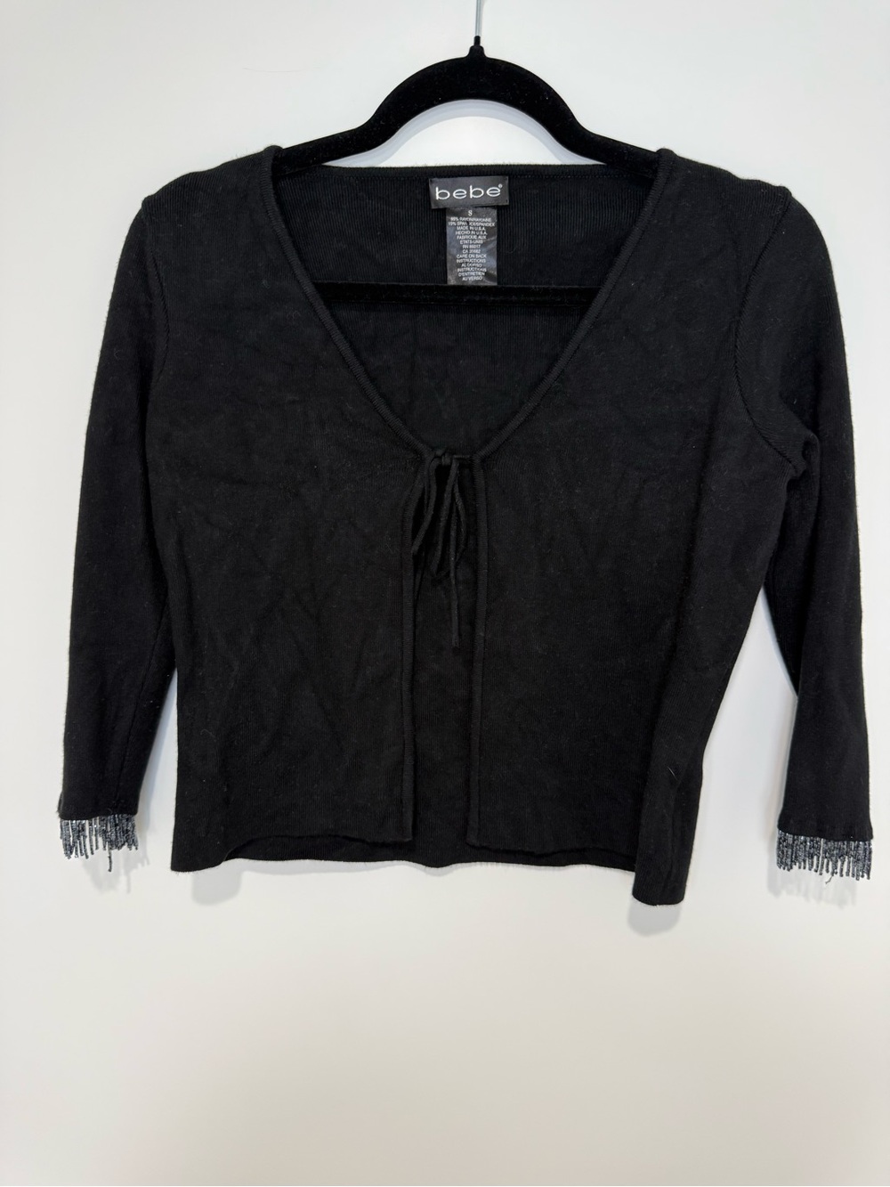 bebe Black Tie-Front Cropped Knit Sweater